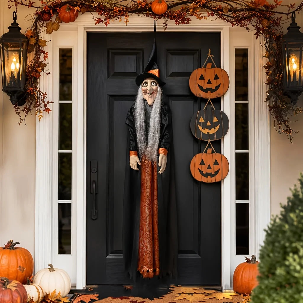3D Halloween Glowing Witch Decoration Life Size Human Height Oversized Standing Design Black Gauze Robe Pumpkin Lantern Porch Scene Display Terrifying Holiday Atmosphere