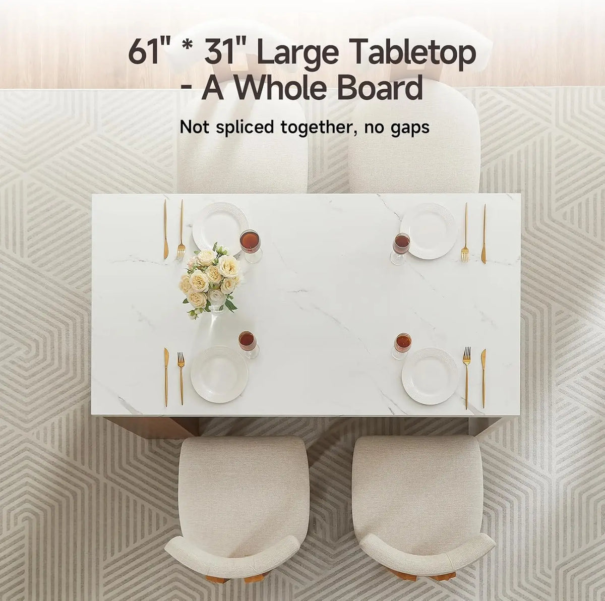 ONBRILL 61 x 31 Inch Kitchen Island Table for 4, Modern White Marble-Look One-Piece Tabletop, 1.8-Inch Thick Top, RGB LED Light, 2 AC Outlets, 2 USB Ports & 3-Tier Adjustable Shelf for Kitchen Dining Room Home Office