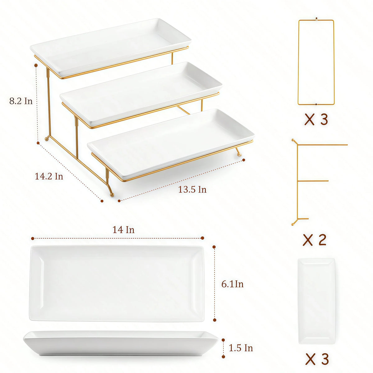 1PCSGolden 3-Tier Cupcake Stand, Foldable Metal Display Rack With 3 Plastic Trays, Multi-Purpose Dessert Snack Serving Tray, Table Decor For Wedding Party Family Gathering, Holiday Party Supplies For Christmas Thanksgiving Ea