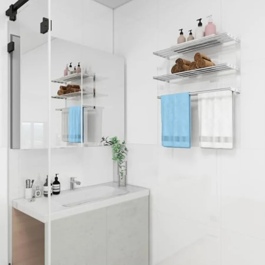 SHXI Bathroom Towel Rack With Two Bars And Shelf Modern Design