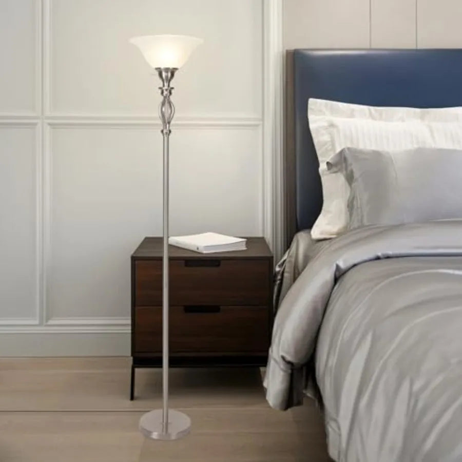 Torchiere Floor Lamps for Living Room, Standing Lamp with White Alabaster Glass Shade, Corner Floor Lamp Pole Lamp - Elegant Fl