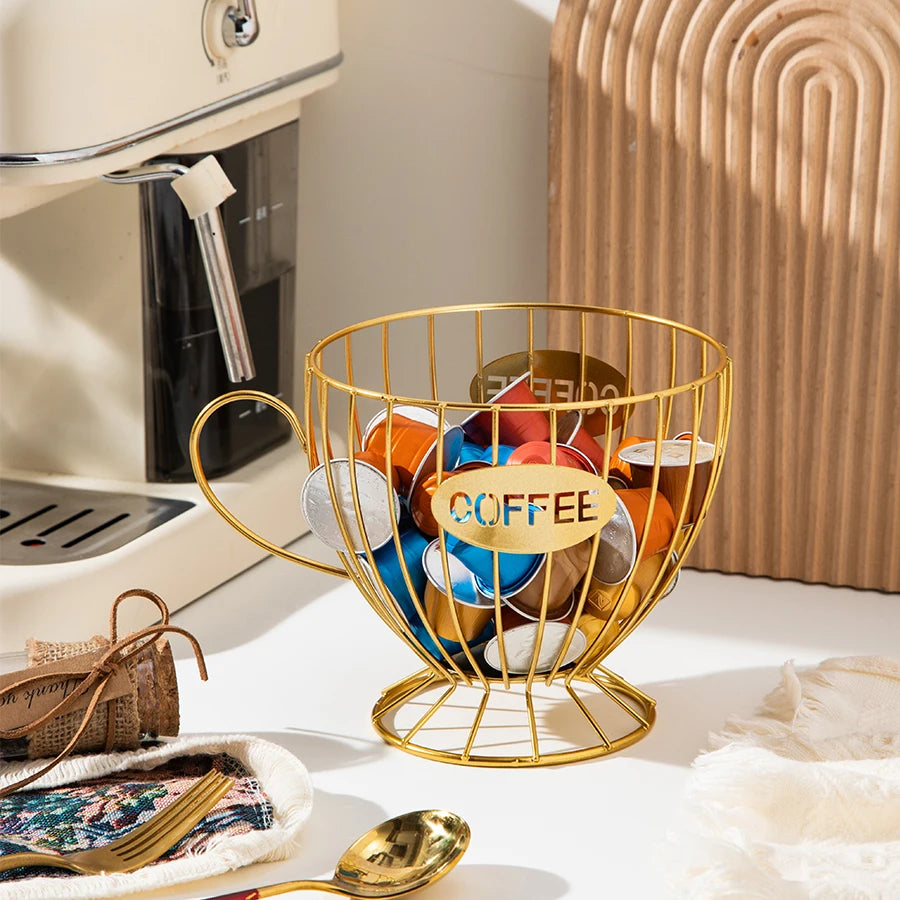Black Metal Coffee Capsule Storage Basket Cup Shape Coffee Pod Holder Organizer Coffee Bar Desktop Storage Rack for Nespresso Pods