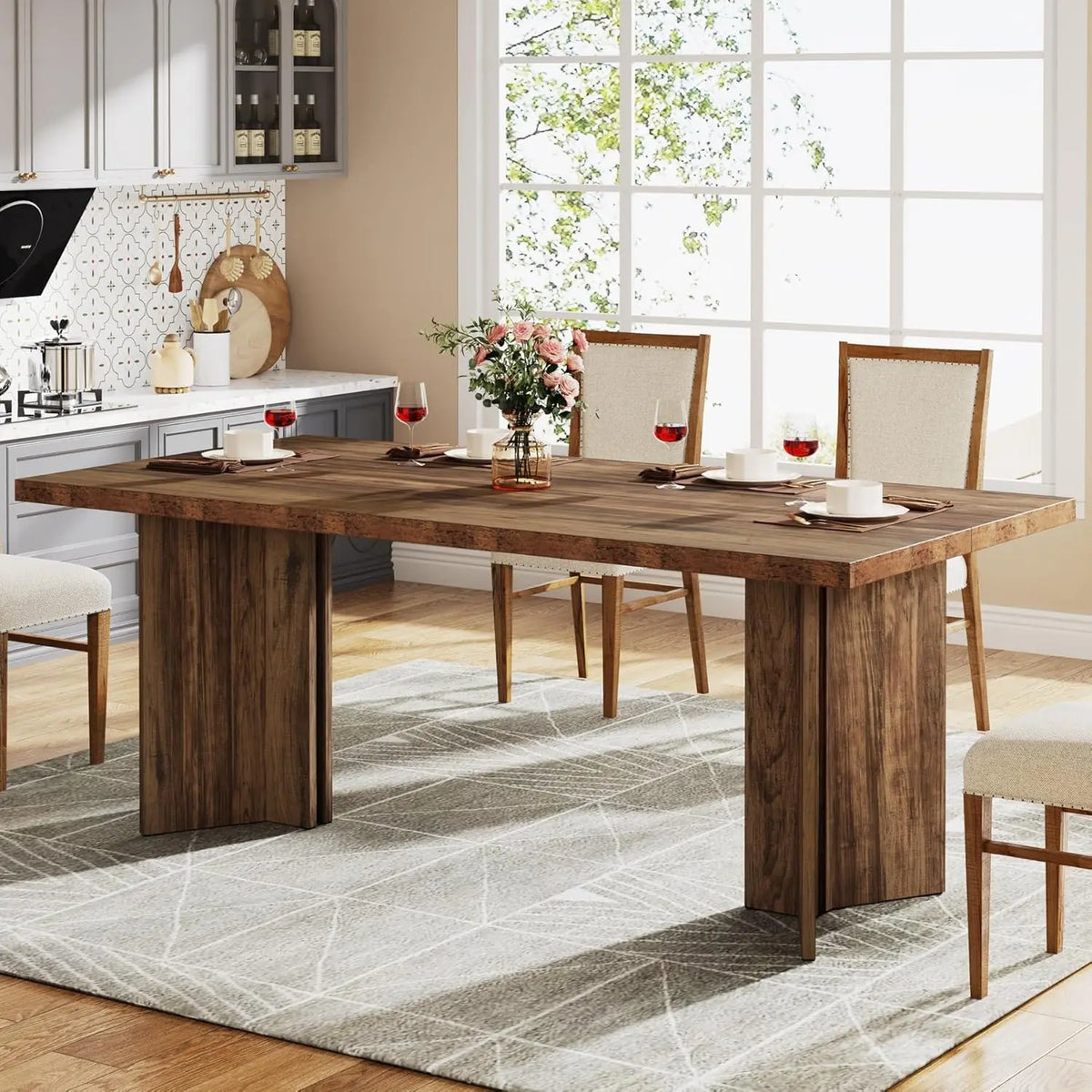 Tribesigns 63-inch Dining Table for 4-6, Farmhouse Kitchen Table with Large Tabletop, Rectangular Dinner Eating Table for Dining