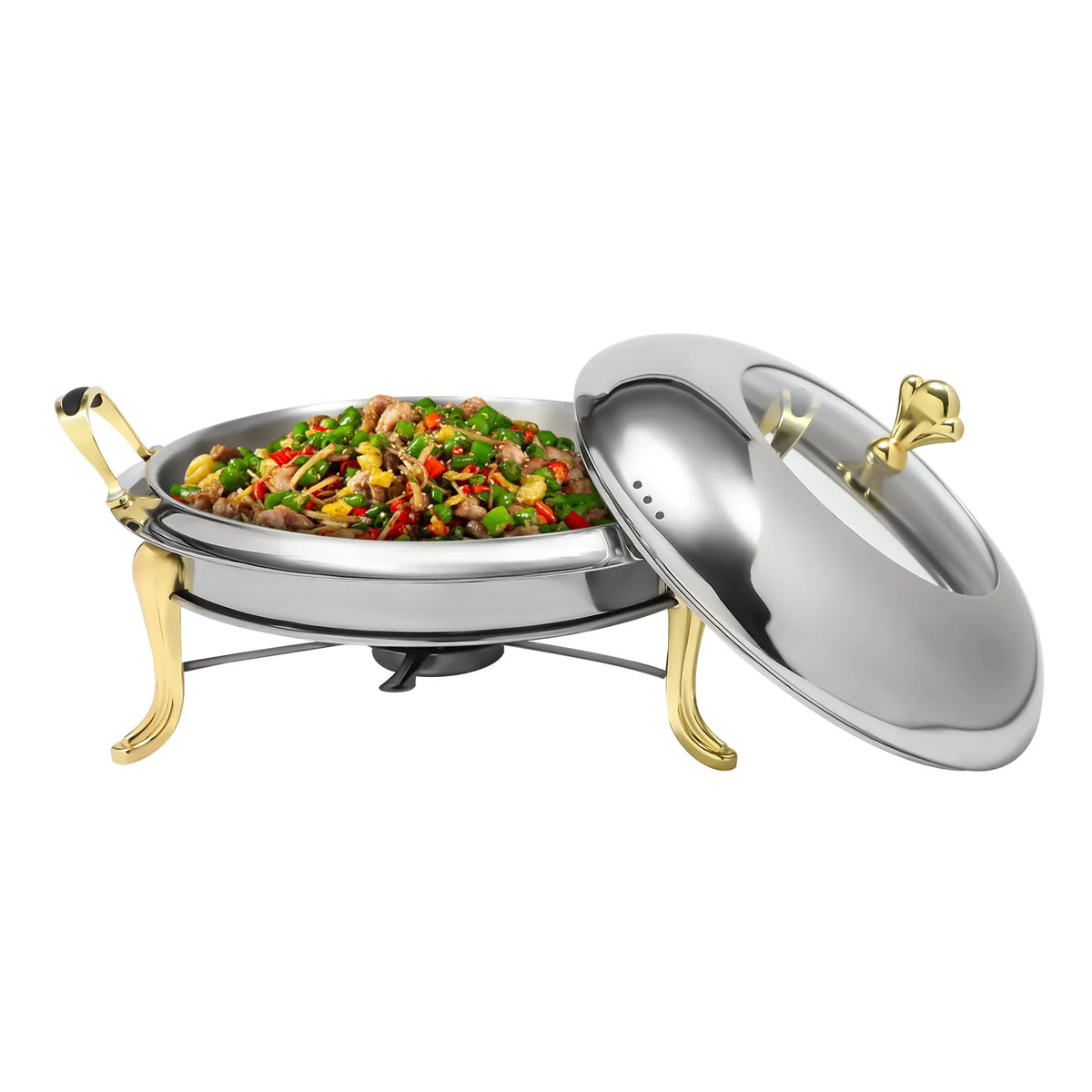 Round Stainless Steel Chafing Dish Buffet Set With Warming Tray