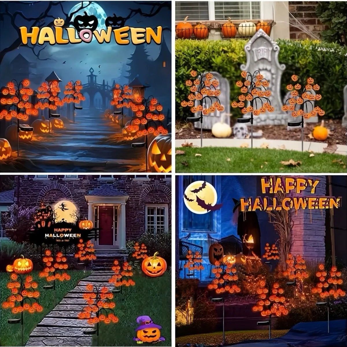 1 Set / 2 Sets of Halloween solar swaying pumpkin lamps, Floor-standing lamps, Decorative lights for creating a terrifying outdoor Halloween atmosphere. One lamp features 20 warm white LEDs, an extended support pole of 100cm,
