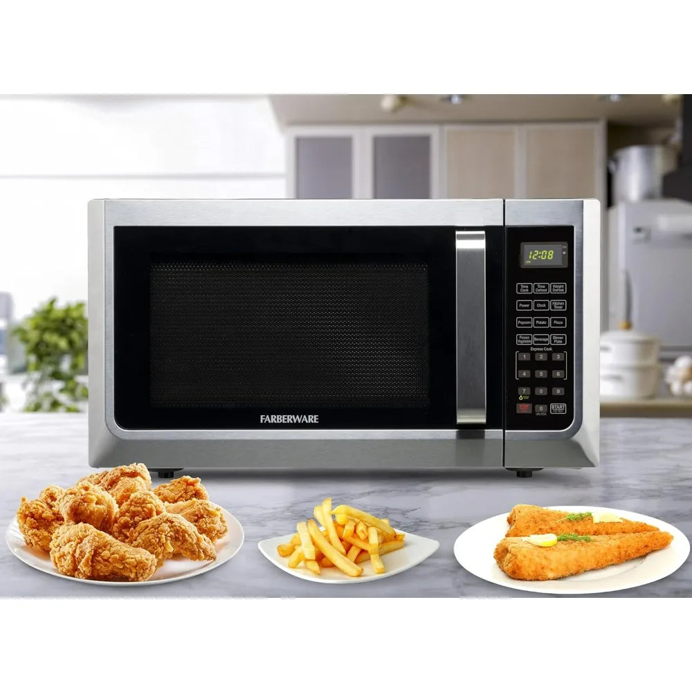 Farberware 1.3 Cu. Ft. Countertop Microwave Oven 1100 Watts Power Auto Cook Settings Defrost Easy Clean Child Safety Lock