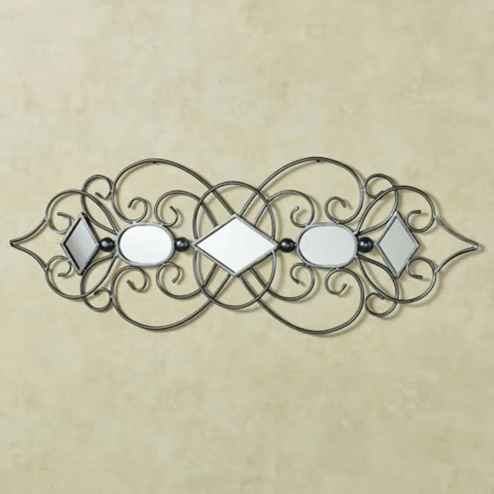 Elegant Silver and Black Scrollwork Mirrored Metal Wall Art | Decorative Hanging Mirror for Various Rooms