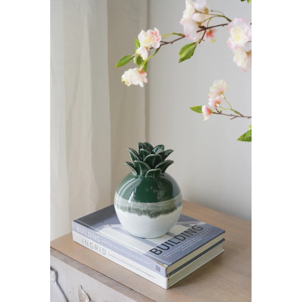 5.8x5.8x7.1" Tropical Green and White Ombre Ceramic Pineapple Vase Living Room Simplicity Hotel Homestay Creativity MHHP
