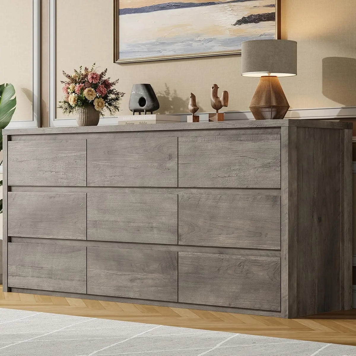 Acekool Modern Handleless 9 Drawer Dresser Storage Cabinet
