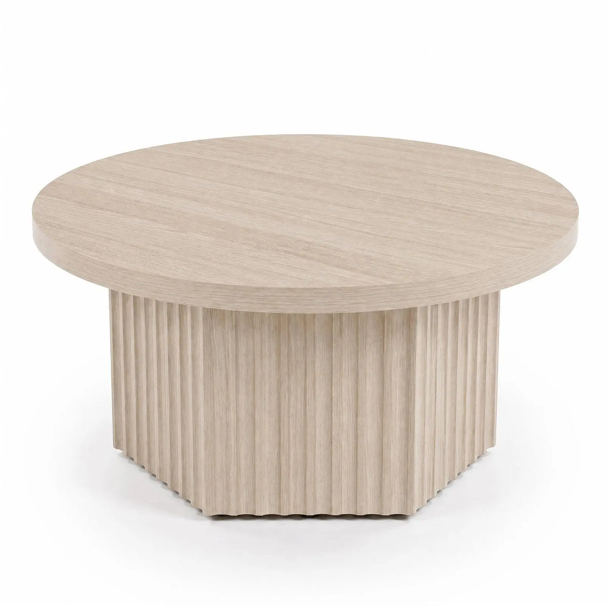 HiMISS Round Fluted Drum Coffee Table Modern Wood Pedestal