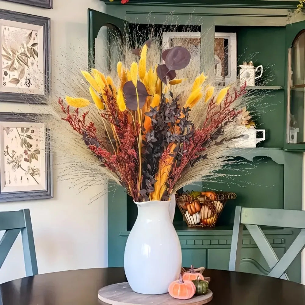 Autumn Dried Flower Bouquet, Pampas Grass, Bunny Tails Grass, Limonium, Eucalyptus Leaves, Natural Dried Floral Vase Filler, Farmhouse Home Table Decor, Christmas Valentine's Day Thanksgiving Wedding Party Decoration, Gift fo