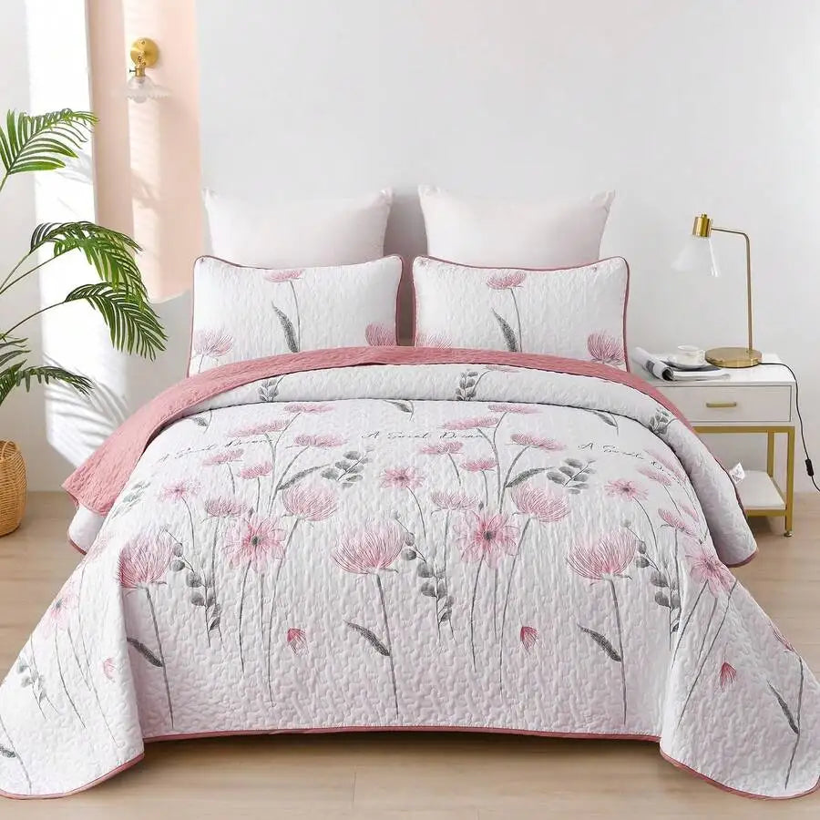 3 Pieces Yellow Flower Quilt Set Twin Full Queen King Size, Paisley Patchwork Plaid Bedspread Bedding Sets Coverlet Set.