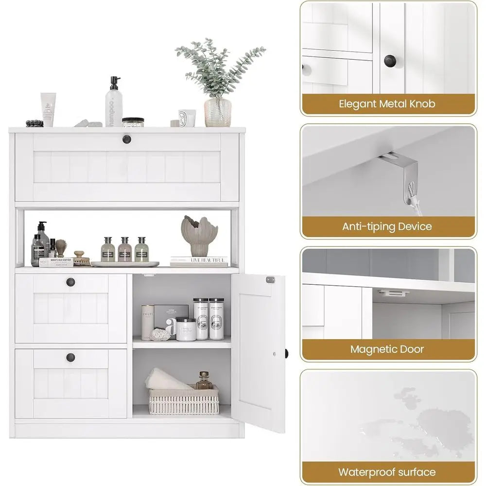 Bathroom Cabinet, ern Bathroom loor Storage Cabinet Organizer with 1 Door and 3 Ders, reestanding Cupboard or Kitchen/Living Roo