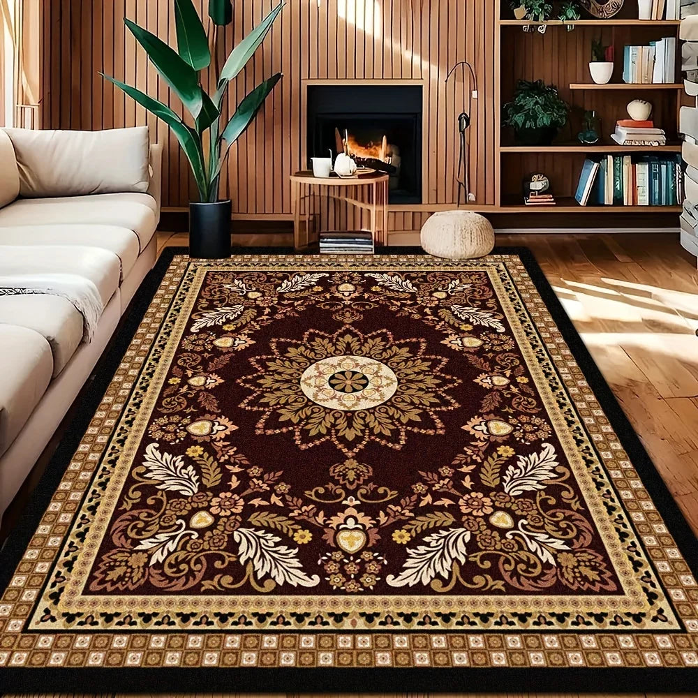 1 Piece, Luxurious Black Floor Mat - Large Floor Mat with Beautiful Patterns, Suitable for Living Room, Bedroom, Balcony, Cafe.