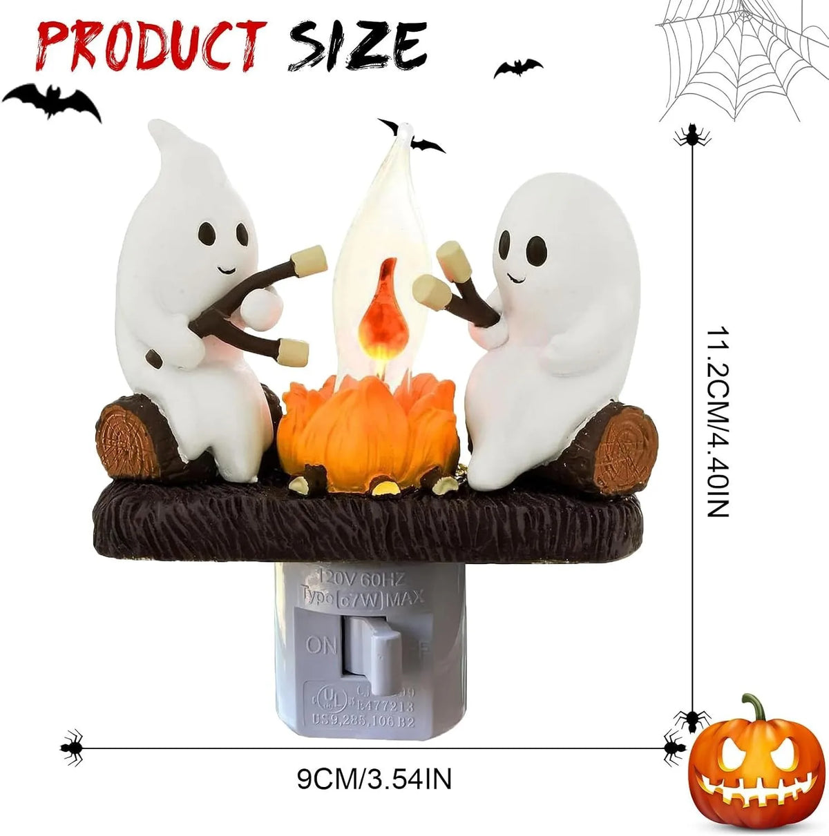 2PCS Ghost Campfire Flickering Night Light, Halloween Indoor Figurine Lamps