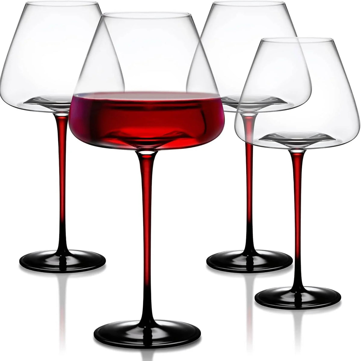 4PCS Wine Glass Set, 24oz Champagne Flutes, Red Stem With Black Base Design, Suitable For Sparkling Wine, Rosé, Champagne, Made Barware, Perfect Gift, Bar, Wine Accessories