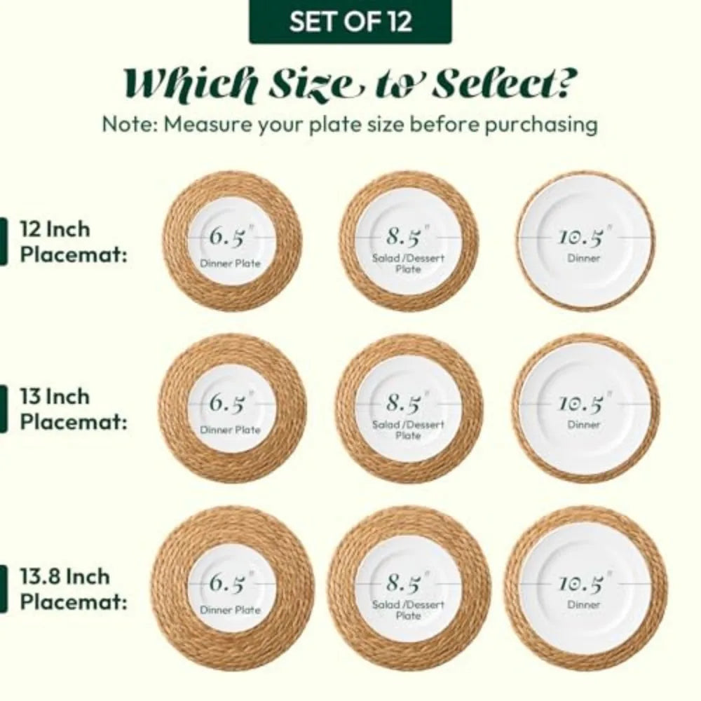 13" Round Woven Placemats Set of 12, Plate Chargers for Dining Table