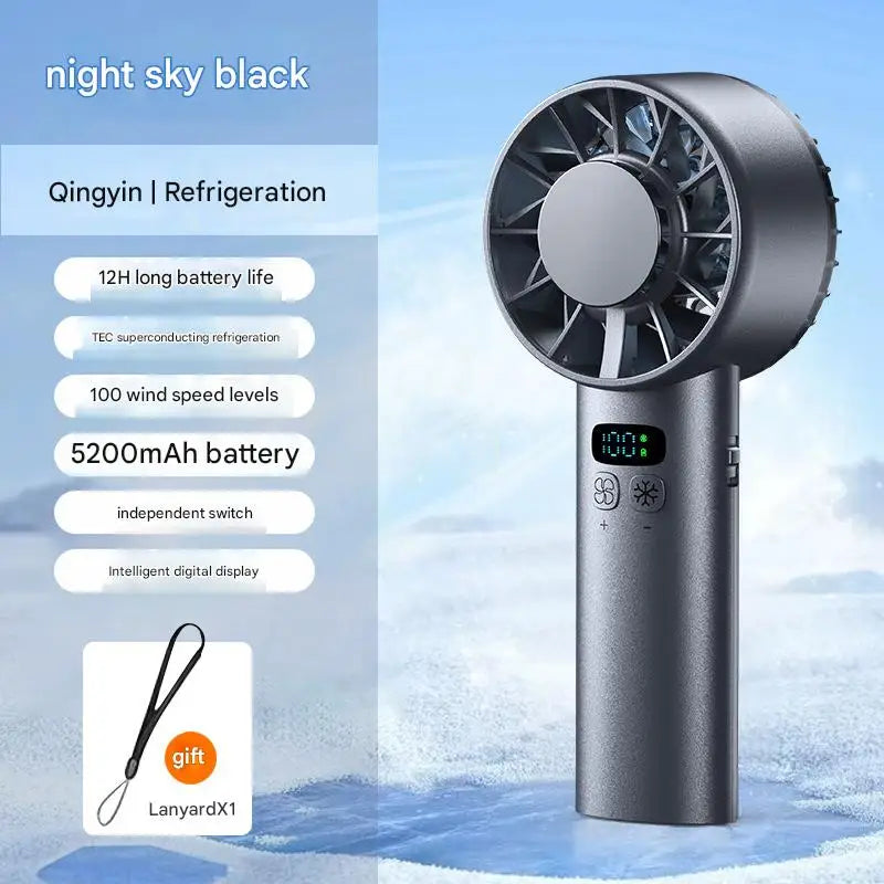 US Local Shipping- 5200mAh Portable Mini Handheld Fan with LED Display Semiconductor Refrigeration 100 Speeds USB Outdoor Fan