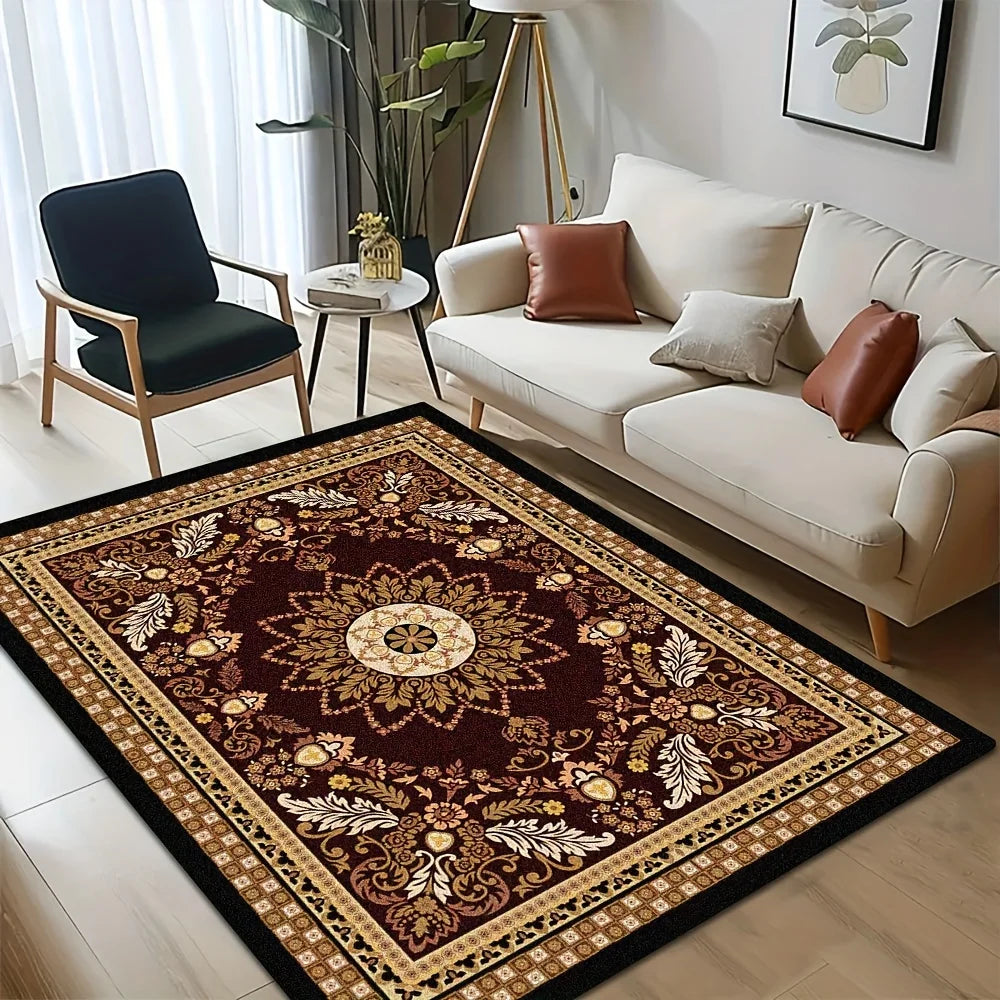 1 Piece, Luxurious Black Floor Mat - Large Floor Mat with Beautiful Patterns, Suitable for Living Room, Bedroom, Balcony, Cafe.