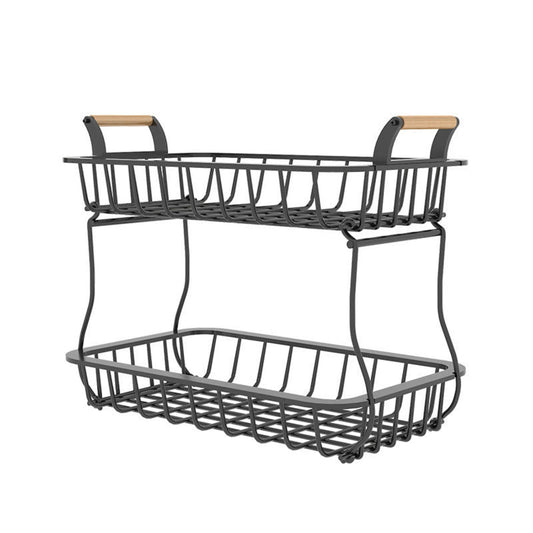 Adivo 2-Tier Stackable Iron Fruit Basket, Countertop Produce Organizer, Round 28cm or Rectangular 35cm