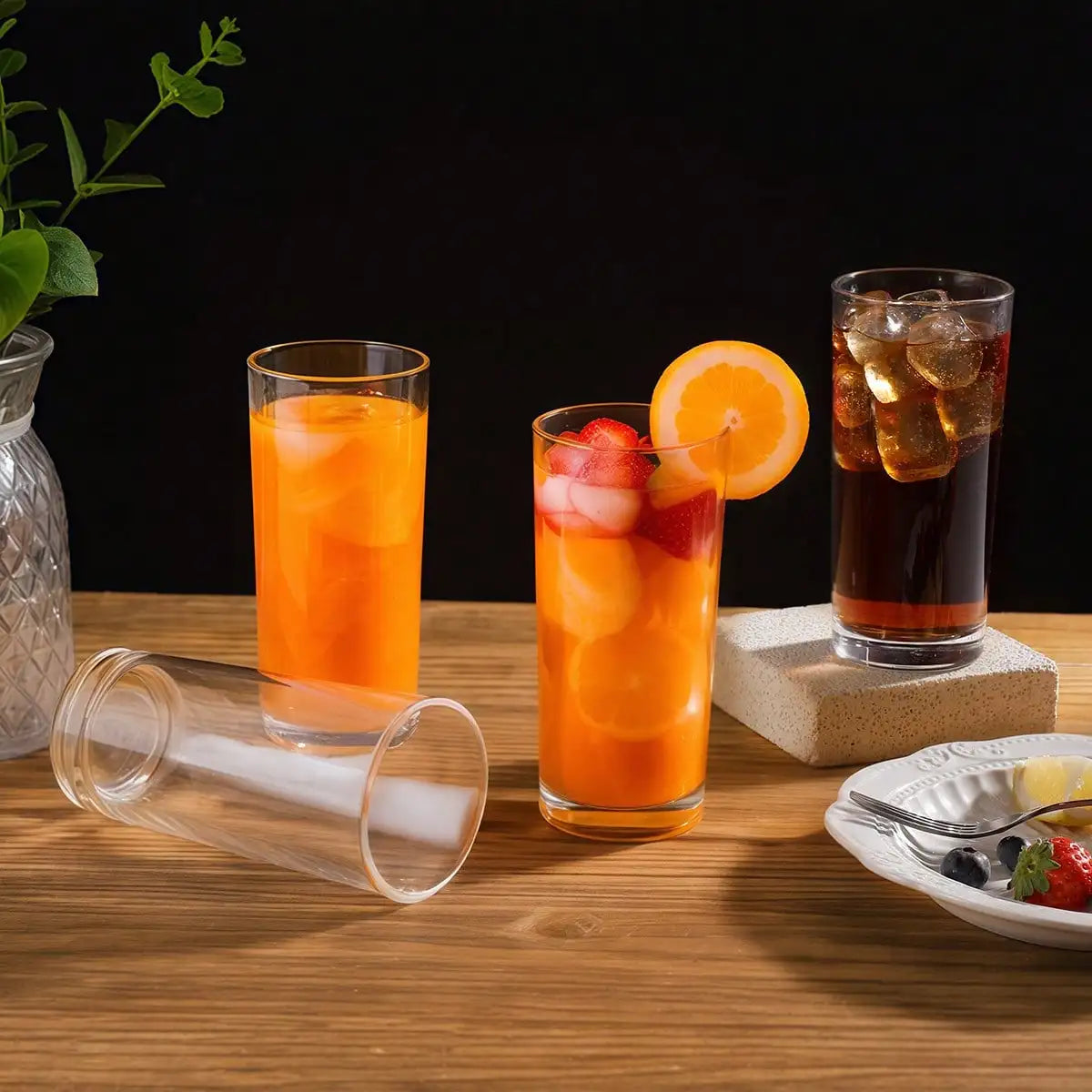 6PCS Thick Bottom Glass Highball Glasses, Lead-Free Rocks Glasses, Home Glassware, Minimalist Kitchen Drinkware, Reusable, Suitable For Juice, Bevrages, Milk, Breakfast Preparation