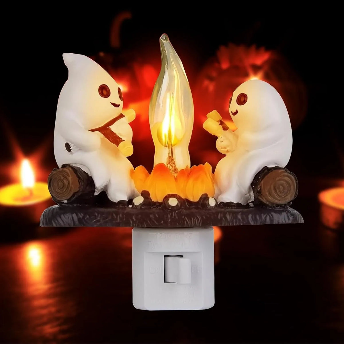 2PCS Ghost Campfire Flickering Night Light, Halloween Indoor Figurine Lamps