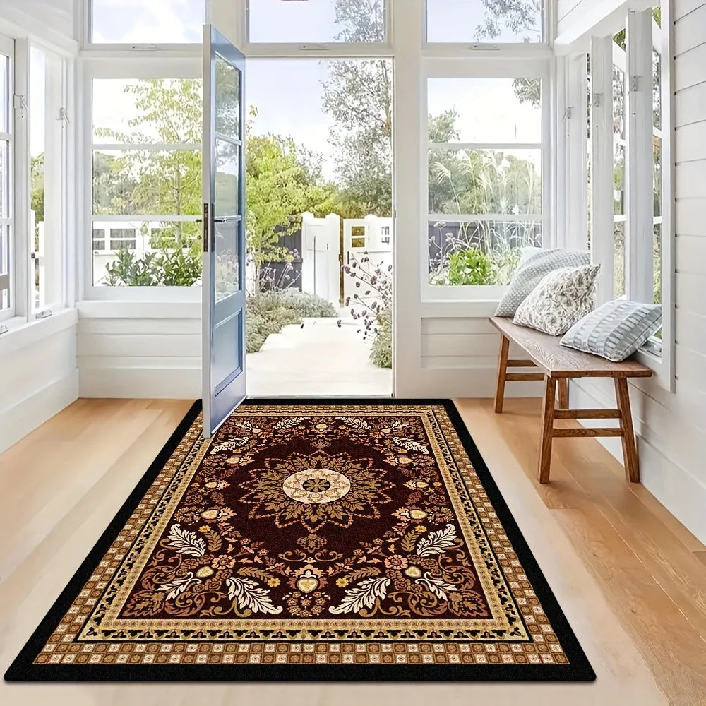 1 Piece, Luxurious Black Floor Mat - Large Floor Mat with Beautiful Patterns, Suitable for Living Room, Bedroom, Balcony, Cafe.