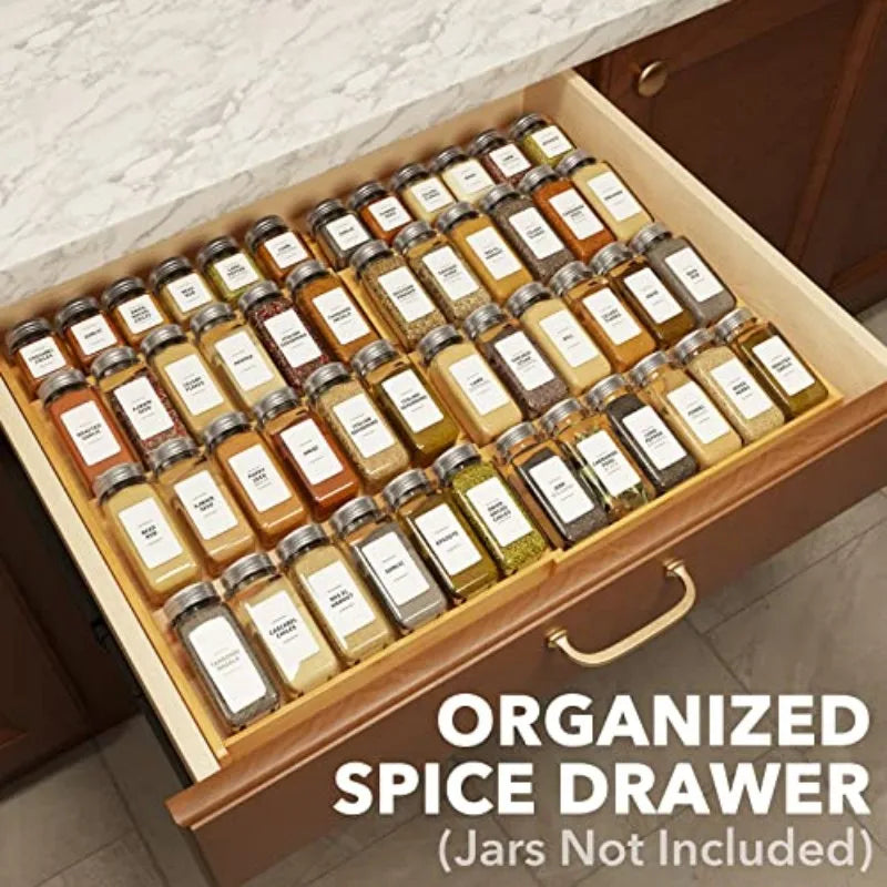 SpaceAid Bamboo Spice Drawer Organizer, (Need 3" Deep Drawer) Expandable 4 Tier Spices Rack for Cabinet, Kitchen Seasoning Storage Insert (Jars Not Included, From 12" to 23" Wide)