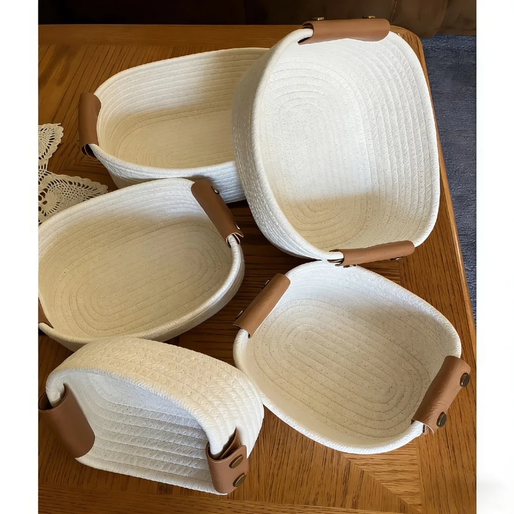 Beautiful Storage Basket Set Of 5 - Sturdy Rope Baskets for Shelves Are Perfect for Organizing Your Home - Quality Storage Bins Easily Fit with Bedroom Decor, Shelf Baskets