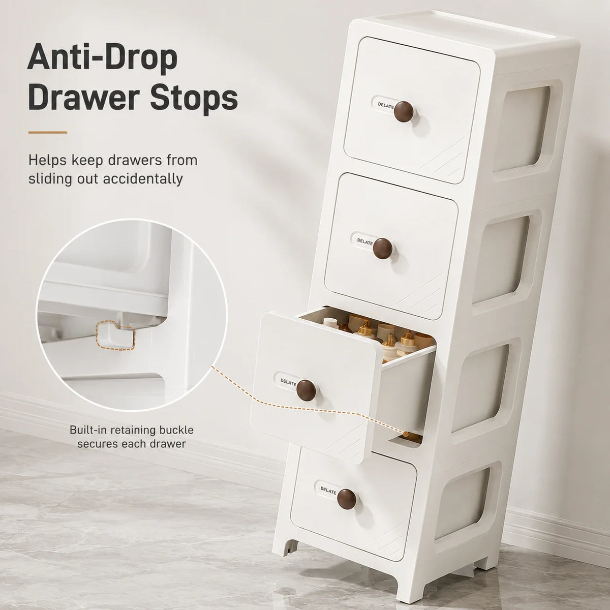 2/3/4/5-tier narrow bathroom rolling storage cabinet with flip-top striped transparent doors and lockable 360° swivel wheels, light green modular stackable slim vertical organizer tower, perfect for bathroom, beside the toil
