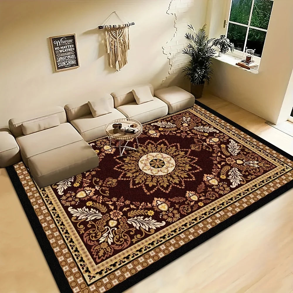 1 Piece, Luxurious Black Floor Mat - Large Floor Mat with Beautiful Patterns, Suitable for Living Room, Bedroom, Balcony, Cafe.