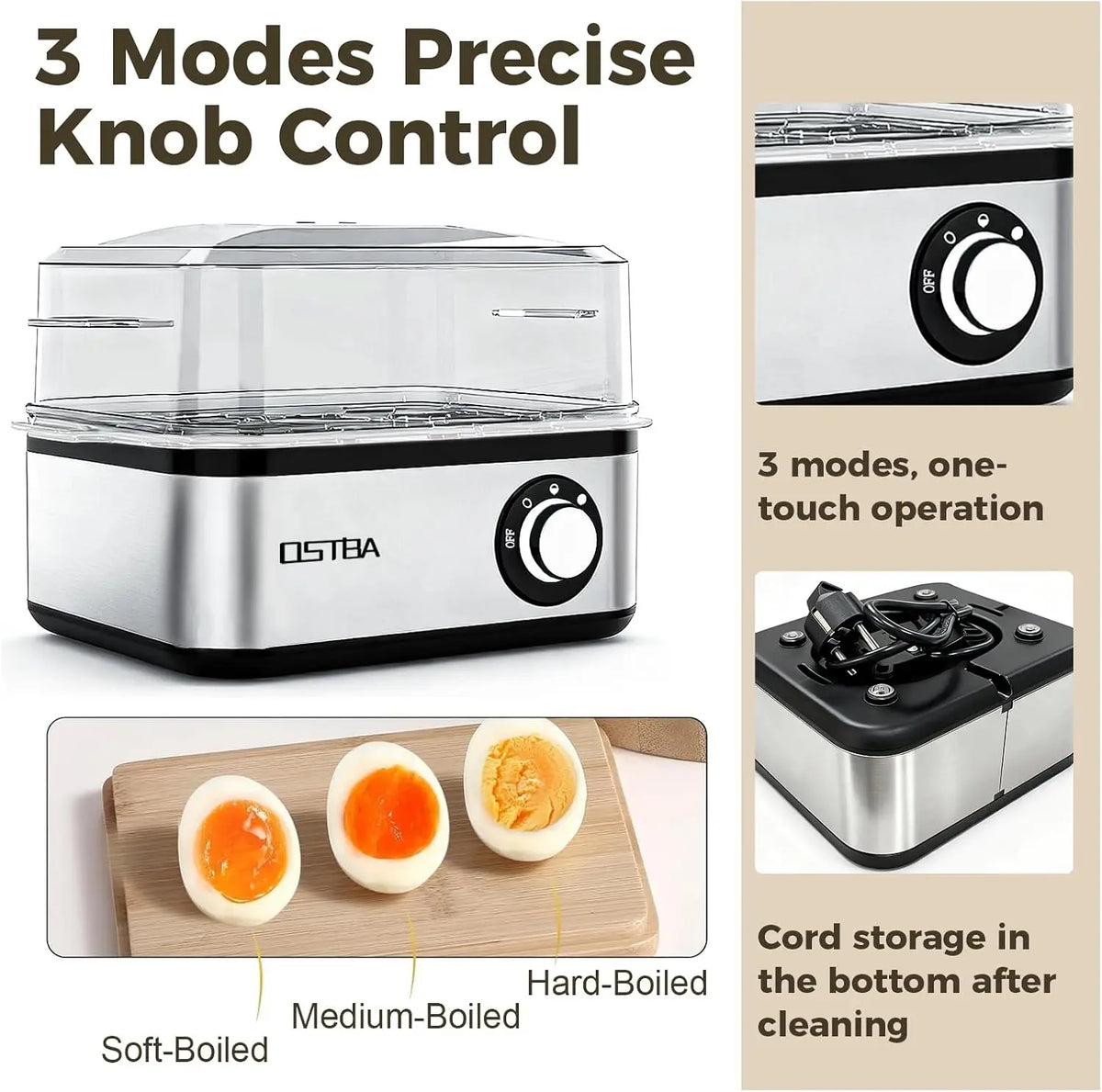 Egg Cooker, 8-Egg Electric Boiler for Hard Boiled Eggs