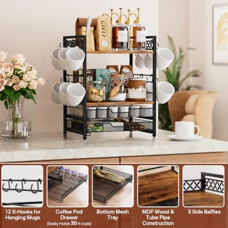 Coffee Bar Organizer Coffee Station K Cup Holder for Countertop