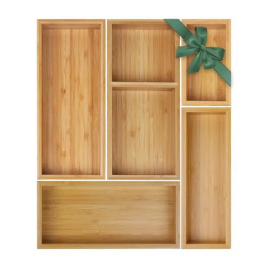 Set of 3 Bamboo Drawer Organizers Individual Wood Storage Dividers for Kitchen Office Desk
