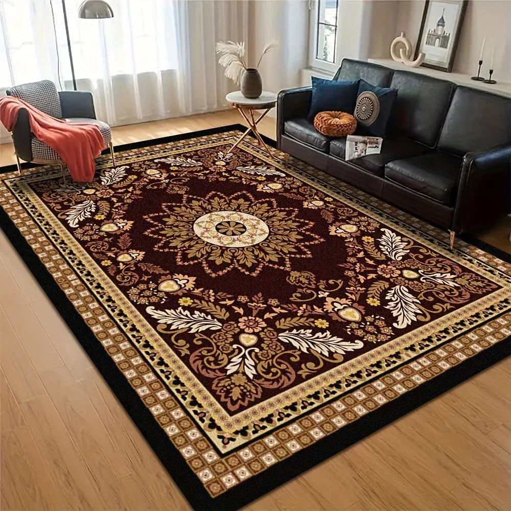 1 Piece, Luxurious Black Floor Mat - Large Floor Mat with Beautiful Patterns, Suitable for Living Room, Bedroom, Balcony, Cafe.
