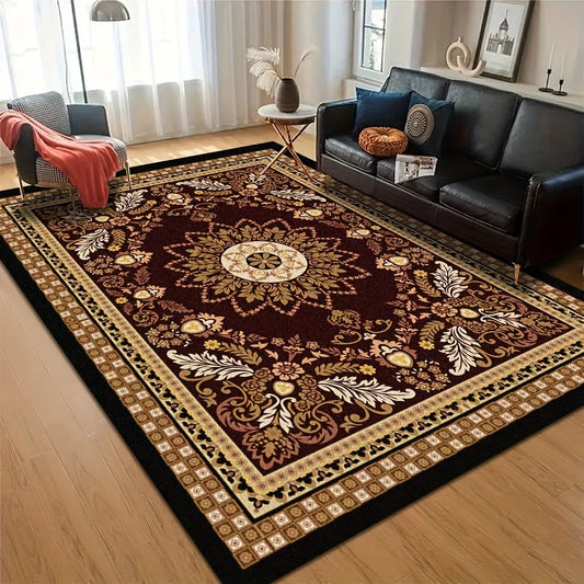 1 Piece, Luxurious Black Floor Mat - Large Floor Mat with Beautiful Patterns, Suitable for Living Room, Bedroom, Balcony, Cafe.