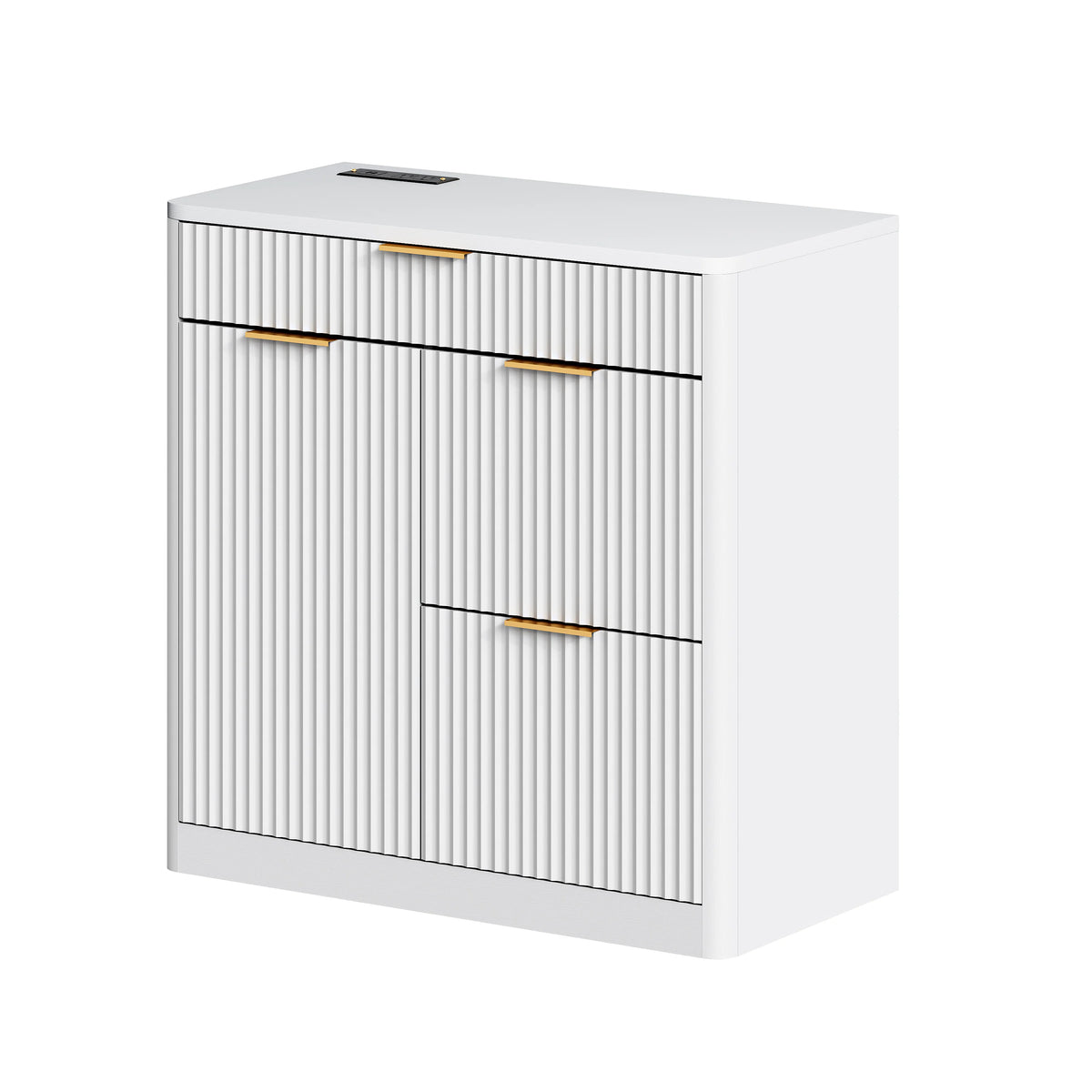 Fluted Office File Cabinet with Charging Station Mixed Drawers & Doors Storage Cabinet with Adjustable Shelves for Home Office