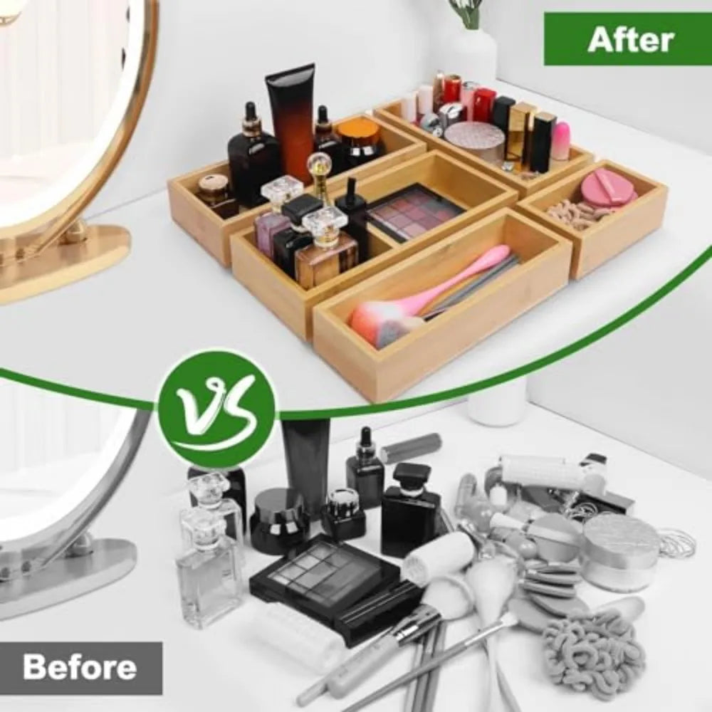 Set of 3 Bamboo Drawer Organizers Individual Wood Storage Dividers for Kitchen Office Desk
