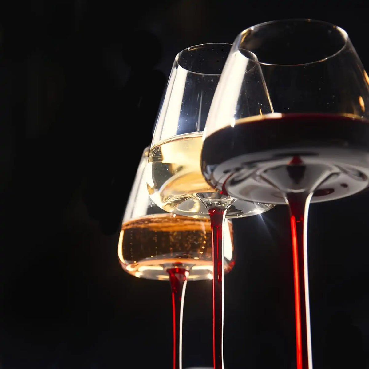 4PCS Wine Glass Set, 24oz Champagne Flutes, Red Stem With Black Base Design, Suitable For Sparkling Wine, Rosé, Champagne, Made Barware, Perfect Gift, Bar, Wine Accessories