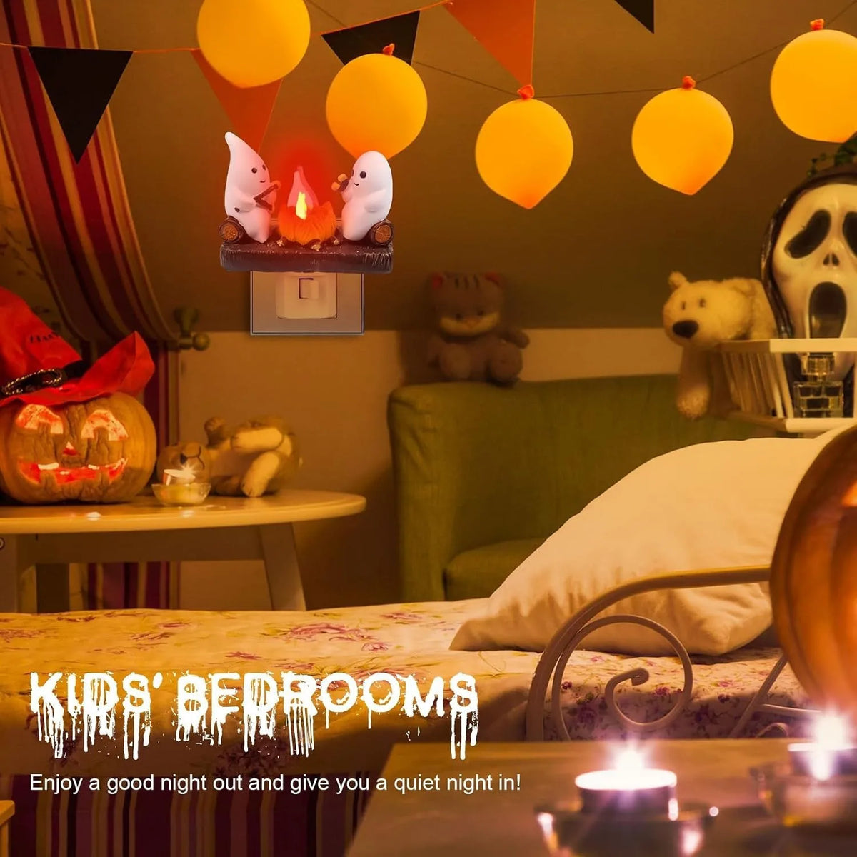 2PCS Ghost Campfire Flickering Night Light, Halloween Indoor Figurine Lamps