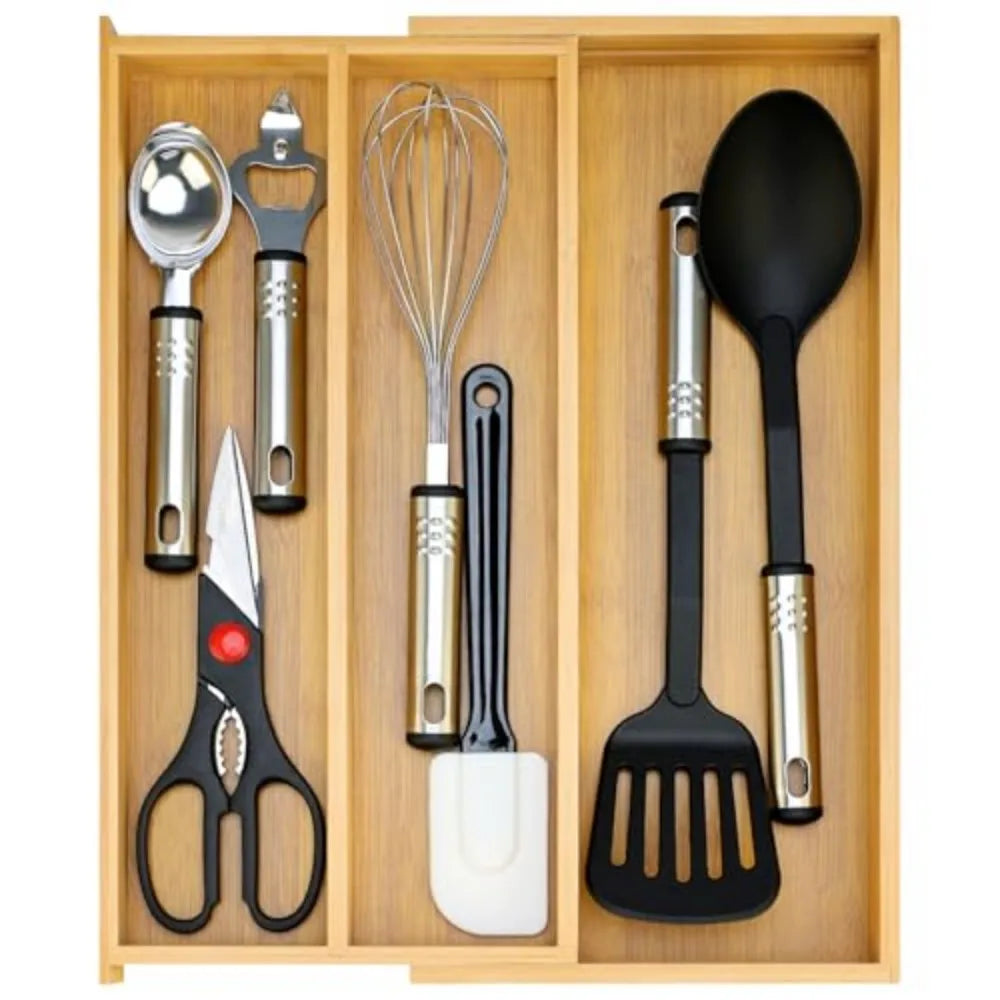 Large Expandable Bamboo Kitchen Utensil Drawer Organizer Silverware Tray - Eco-Friendly Kitchen Storage Solution