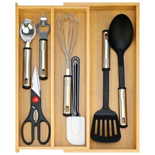 Large Expandable Bamboo Kitchen Utensil Drawer Organizer Silverware Tray - Eco-Friendly Kitchen Storage Solution