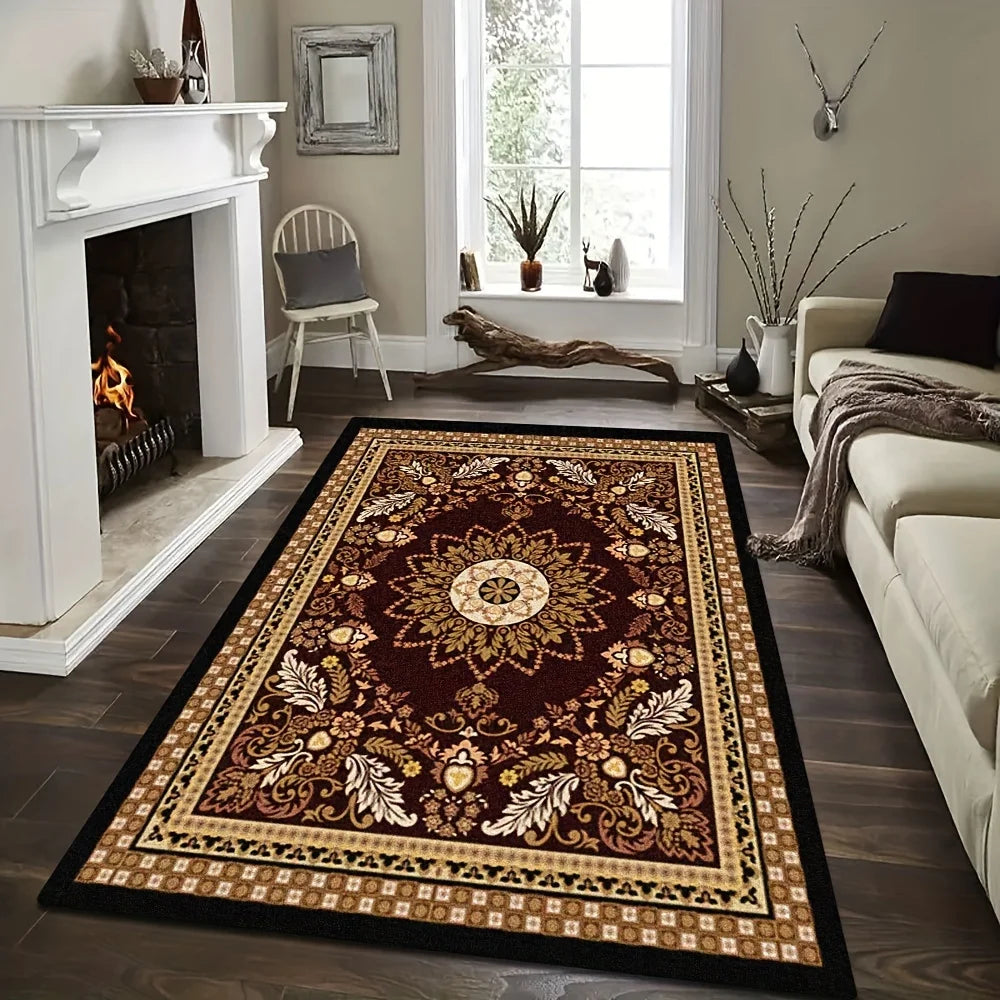 1 Piece, Luxurious Black Floor Mat - Large Floor Mat with Beautiful Patterns, Suitable for Living Room, Bedroom, Balcony, Cafe.