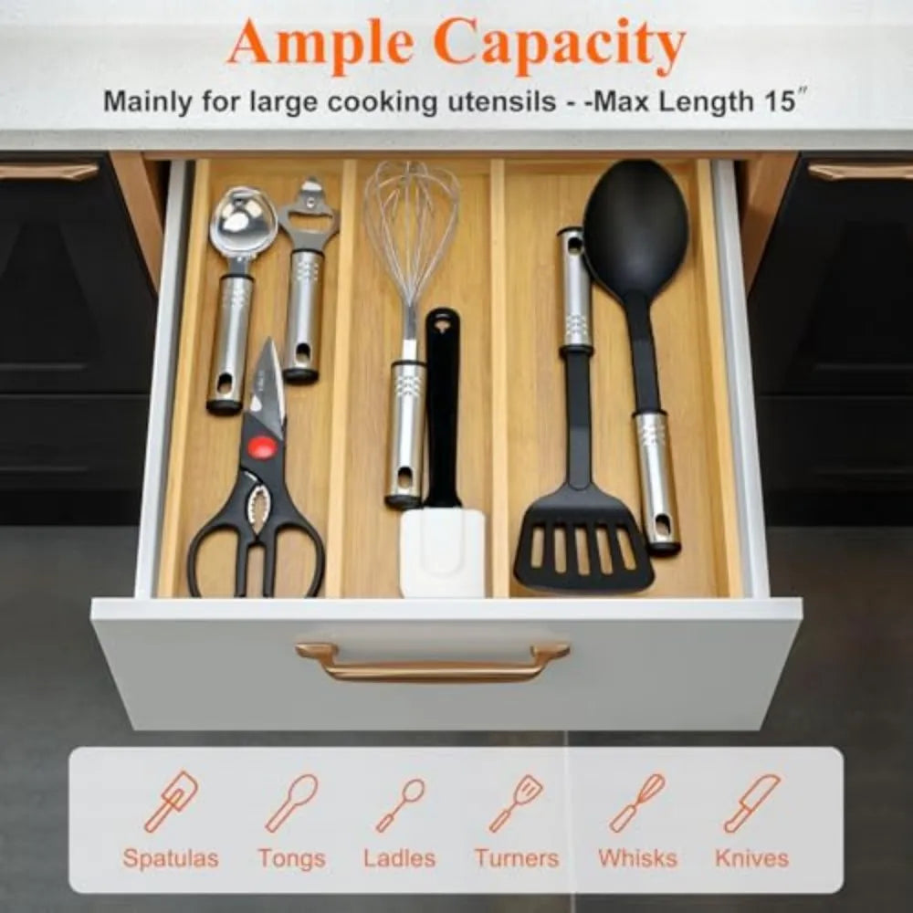 Large Expandable Bamboo Kitchen Utensil Drawer Organizer Silverware Tray - Eco-Friendly Kitchen Storage Solution