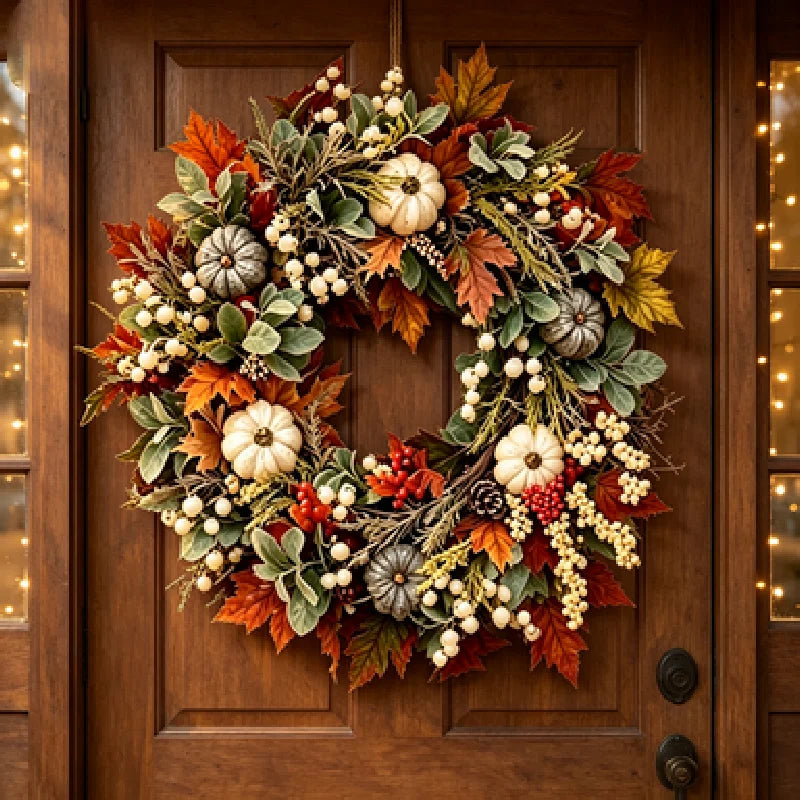 Thanksgiving Decor Wreath, 15.75 Inch Fall Wreath, Front Door Autumn Wreath with Pumpkins, Pinecones, Maple Leaves, Berries and Flowers, Harvest Wreath for Indoor Outdoor Home Decoration