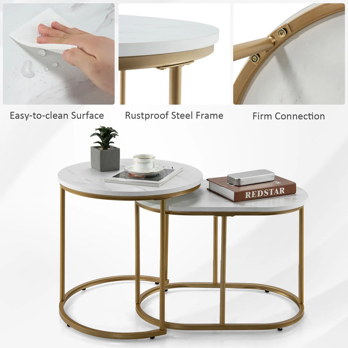 HOMASIS Modern Nesting Coffee Table Set Marble Side Tables