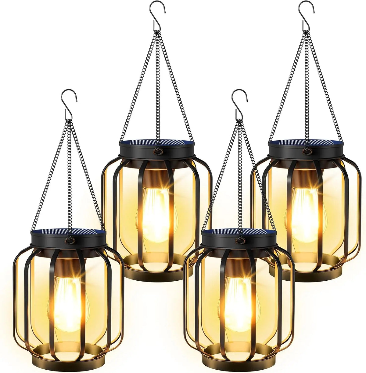 Solar Lanterns Outdoor Waterproof  Solar Lantern, 4 Pack   Solar Lanterns Outdoor with Auto On/Off & Hook, Brighter  Solar Lights Outdoor Lanterns for Garden Patio Yard