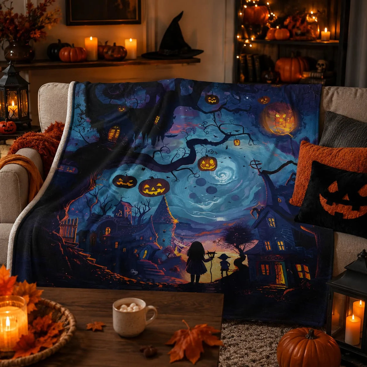 Halloween Throw Blanket: Soft Plush with Haunted House Print (30x40 to 60x80)