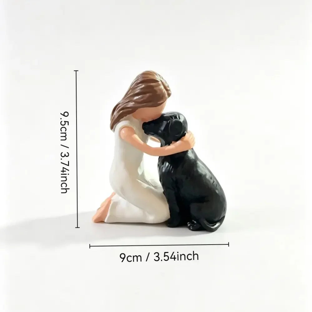 Girl Hugging Puppy Resin Figurine, Pet Companion Statue, Living Room Bedroom Desk Decor, Resin Craft Souvenir, Gift for Pet Lovers, Resin Ornament, Resin Sculptures, Animal Decorative Figurines