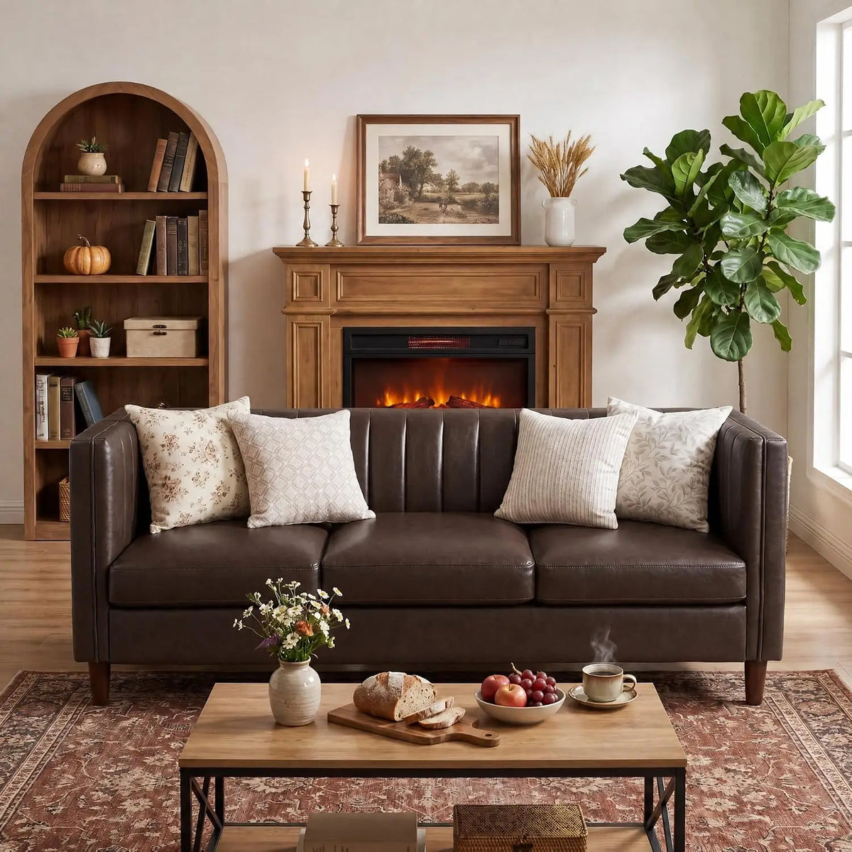 Himsiss Mid Century Modern Faux Leather Sofa For Living Room